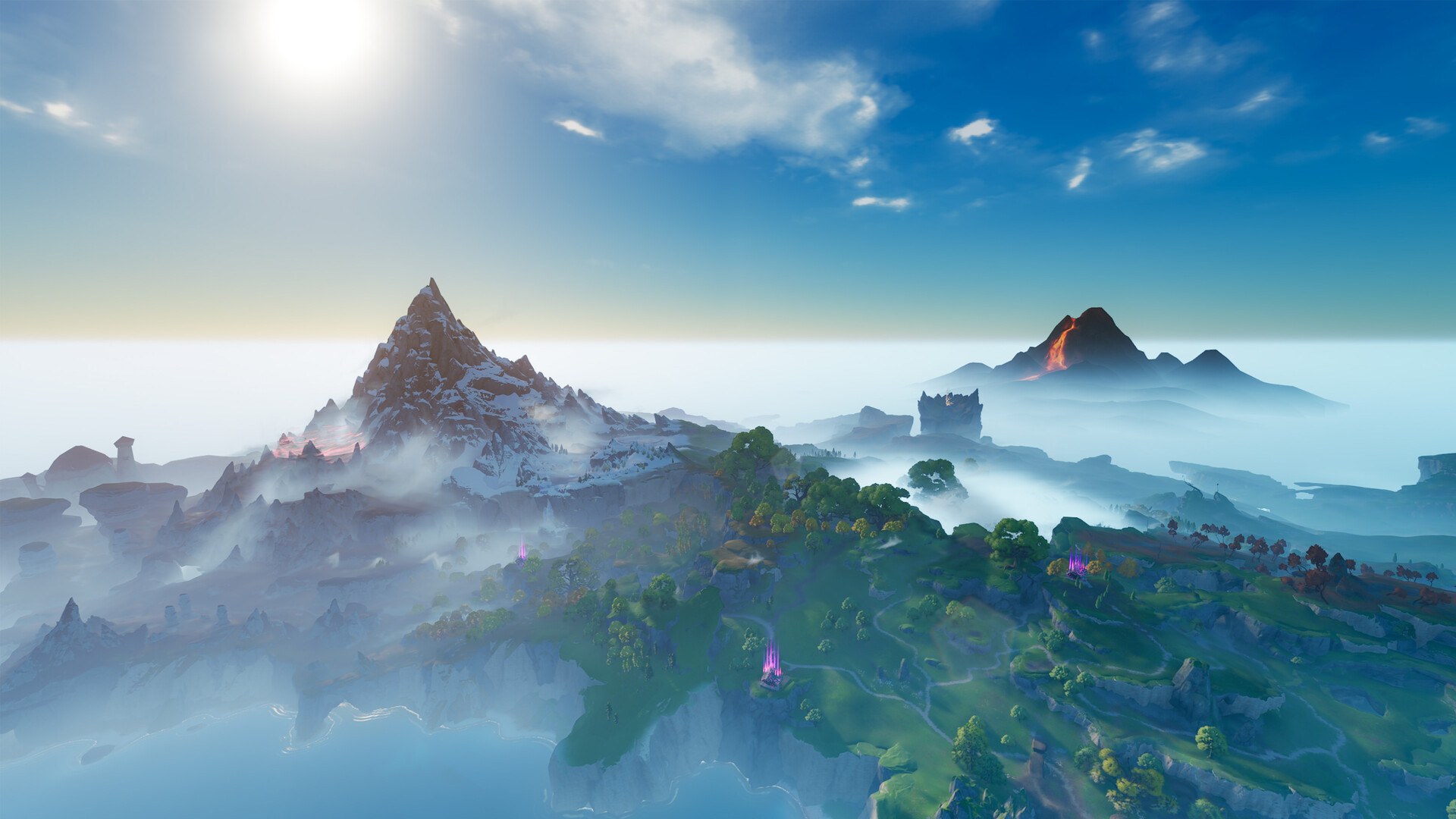 Aniimo open world landscape with mountains, meadows and creatures